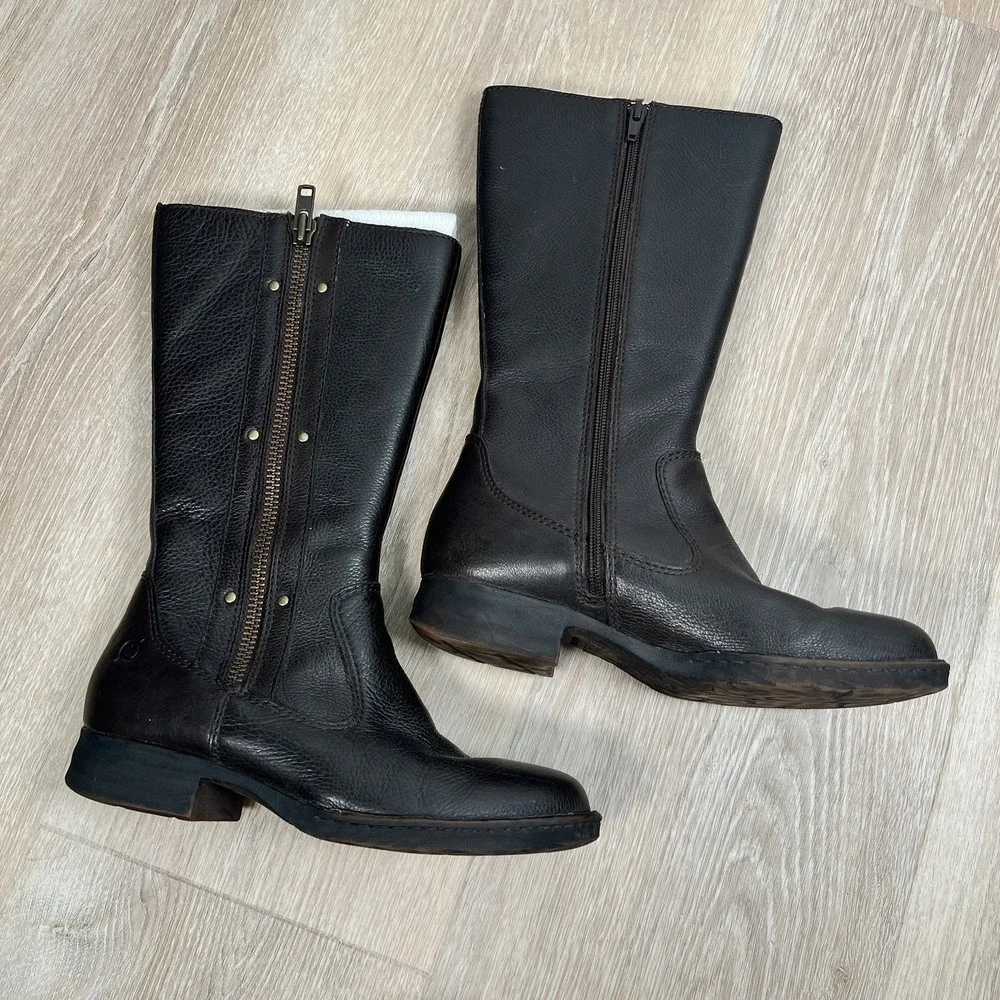 Women's Born Waters Brown Pebble Leather Riding Boots Inspired Silhouette 7.5M